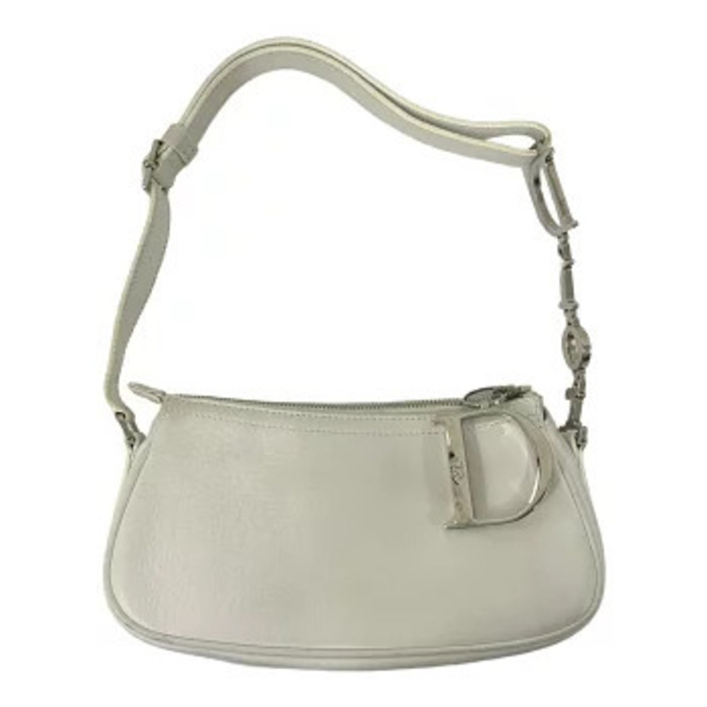 Dior Logo Charm Shoulder Bag Leather Clutch White Handbag